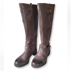 Eric Michael Boots Brown Leather Distressed Tall Riding Boot Back Zip Si…